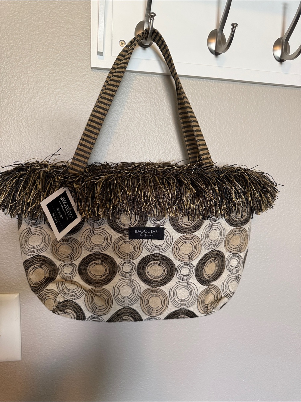 Tan & Black Fringe Shoulder Tote
